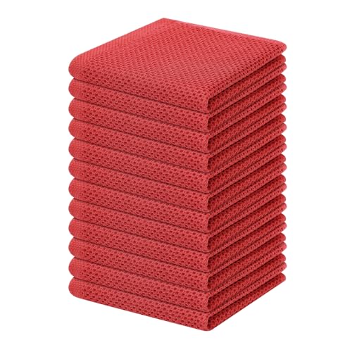 Image of Homaxy 100% Cotton Waffle Weave Kitchen Dish Cloths, Ultra Soft Absorbent Quick Drying Dish Towels, 12 x 12 Inches, 12-Pack, Brick Red