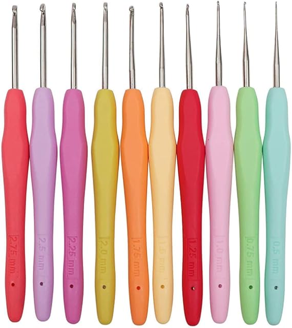 Set of 10 Small Size Crochet Hook Set Lace Crochet Hooks Ergonomic Handle Crochet Hook Needles with Soft Grip Handle for DIY Craft Project(Size 0.5mm to 2.75mm)