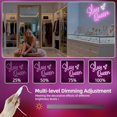 Image of Slay Queen Neon Sign Pink White LED Neon Light Up Signs for Wall Decor Usb Neon Light for Bedroom Preppy Girl Aesthetic Room Dorm Decor Y2k Party Gifts