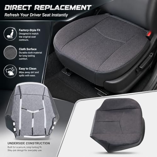 NLQR #69C Dark Gray Cloth Driver & Passenger Bottom & Top Lean Back Replacement Seat Covers & Middle Jump Seat Cover fit for Chevy Silverado GMC Sierra 1500 2500HD 3500HD 2003 2004 2005 2006 2007 by NLQR - Used condition - Image 5