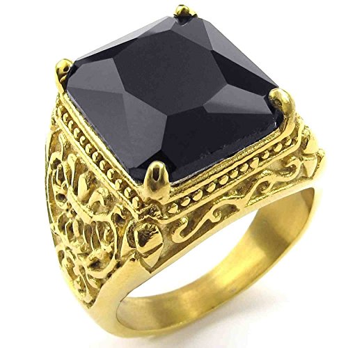 Bague biker homme en acier inoxydable avec motif dragon et fleur de lis