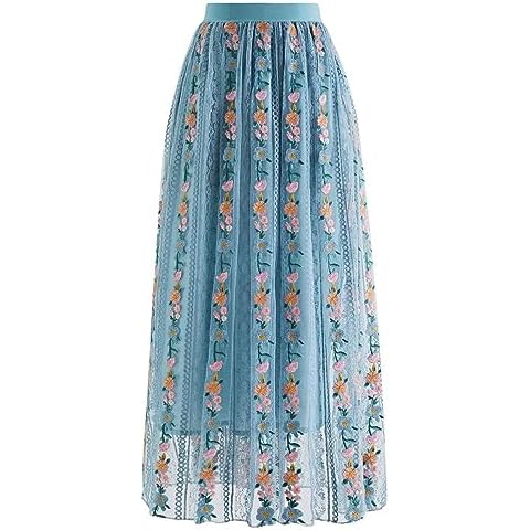 Chicwish Dusty Blue Flower Chain Embroidered Skirt Cover