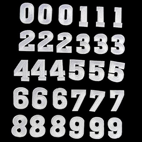 Qililandiy 30 Pieces White Numbers Patches Iron on 0-9 Embroidered Patch Decorative Sew on Embroidered Applique for Clothes Decorating Jean Hat Backpack Shirts Bags Handicrafts Repair Cover