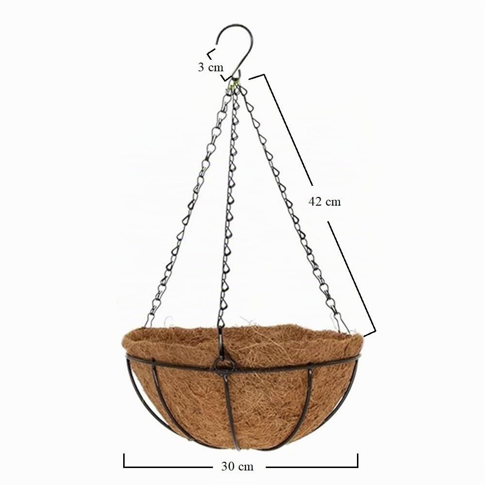 VIRSUS Cesti Portavasi Sospesi in Fibra di Cocco 7486, Diametro 30 cm, Struttura e Gancio in Metallo Verniciato Nero, Fioriera vaso da Appendere, Decorazioni per Piante e Fiori (6)
