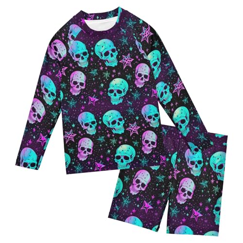 Sugar Skull Skeleton Gothic Baby Boys' Toddler Long Sleeved Rashguard Swim Bathing Suit Set B0402988
