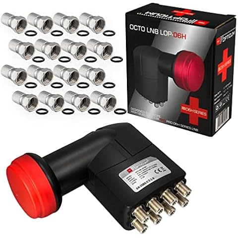 HB-DIGITAL Opticum Red Octo LNB LNC Pro LOP-06H 8 Teilnehmer Direkt *** Full HD TV 3D 4K Schwarz Black Red Rocket + Wetterschutz (ausziehbar) *** 16x F-Stecker vernickelt im Set mit dabei Cover