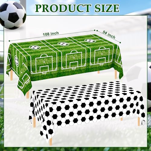 Image of WNINK 2 Pack Plastic Tablecloth - Soccer Party Decorations - Disposable Rectangle Table Cover - Grass Pattern - for Soccer Theme Birthday Party - 54 x 108 Inch