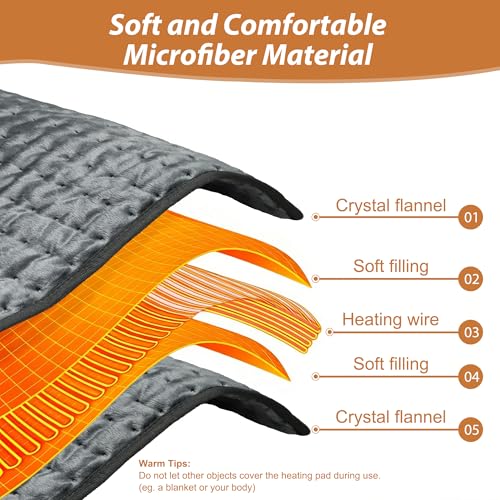 Image of Electric Heating pad for Back Neck Shoulder Knee Arms Legs- Electric Heat Pads with 6 Heat Settings & Auto Shut Off Heat Heating Pad for Birthday Mother Father Girl Men Women