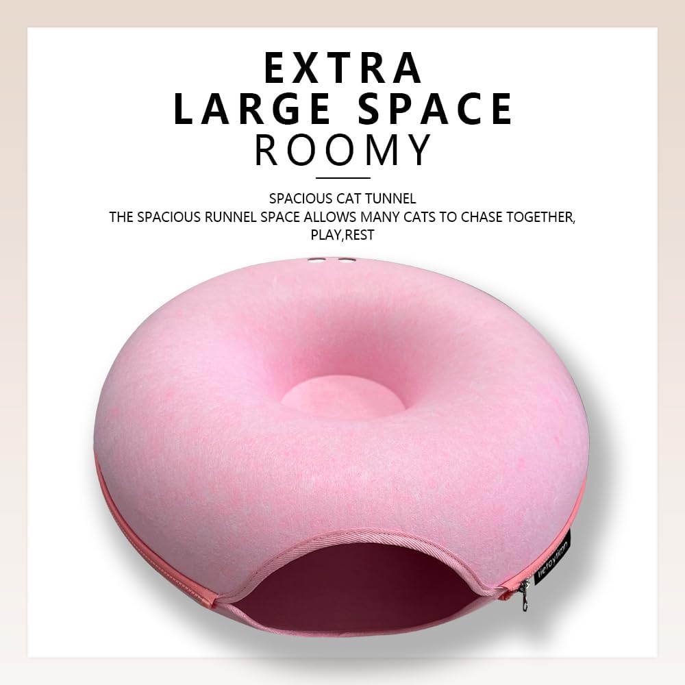 Tunnel nest, Donut nest, Fun Ventilation peep Hole, Detachable Zipper cat Bed, Felt Washable, All Season Universal cat Bed Suitable for Cats (Pink, Small)