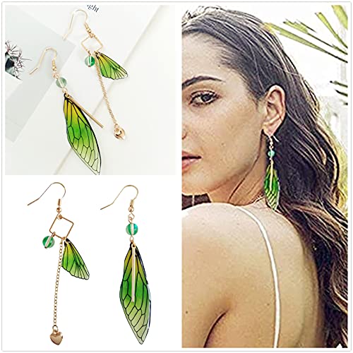 XHBTS 3 works Cicada Wing Earrings Blue Stones The Teardrop of Wings Temperament Than Fairy Teardrop Butterfly Wing Asymmetric Gradient Women Earrings - Image 4