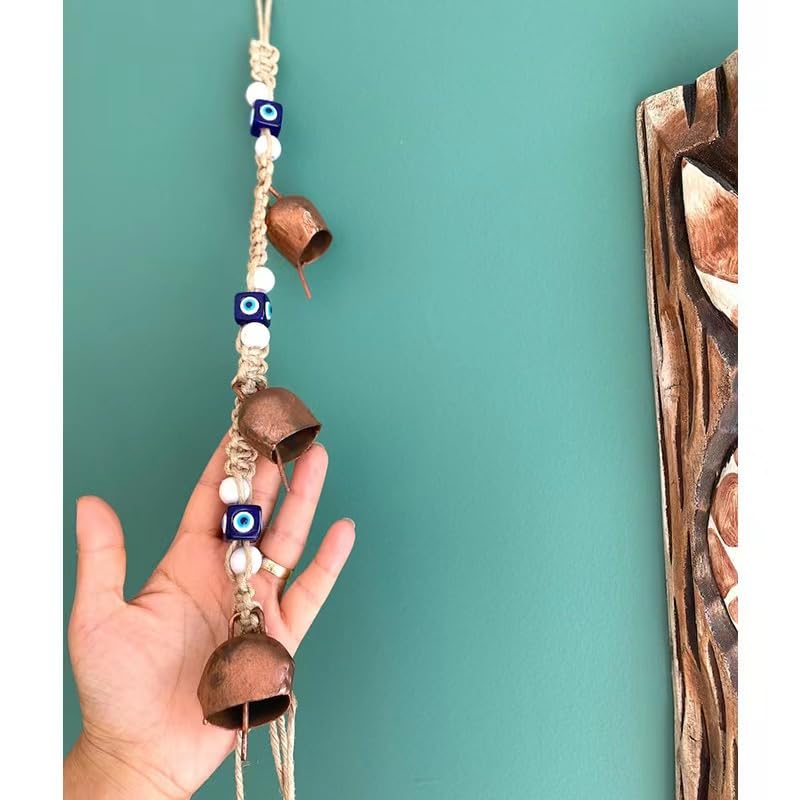 Boho Handmading Woven Evil Eye Brass Hanging Wind Chime Wall Decor - Image 6