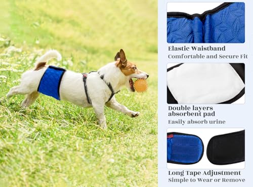 Image of Mkono Male Dog Belly Band Wraps Washable Dog Diapers Male for Small and Medium Dogs, Waist 14.2 Inches to 20 Inches(3 Pack,Blue,Black,Gray)