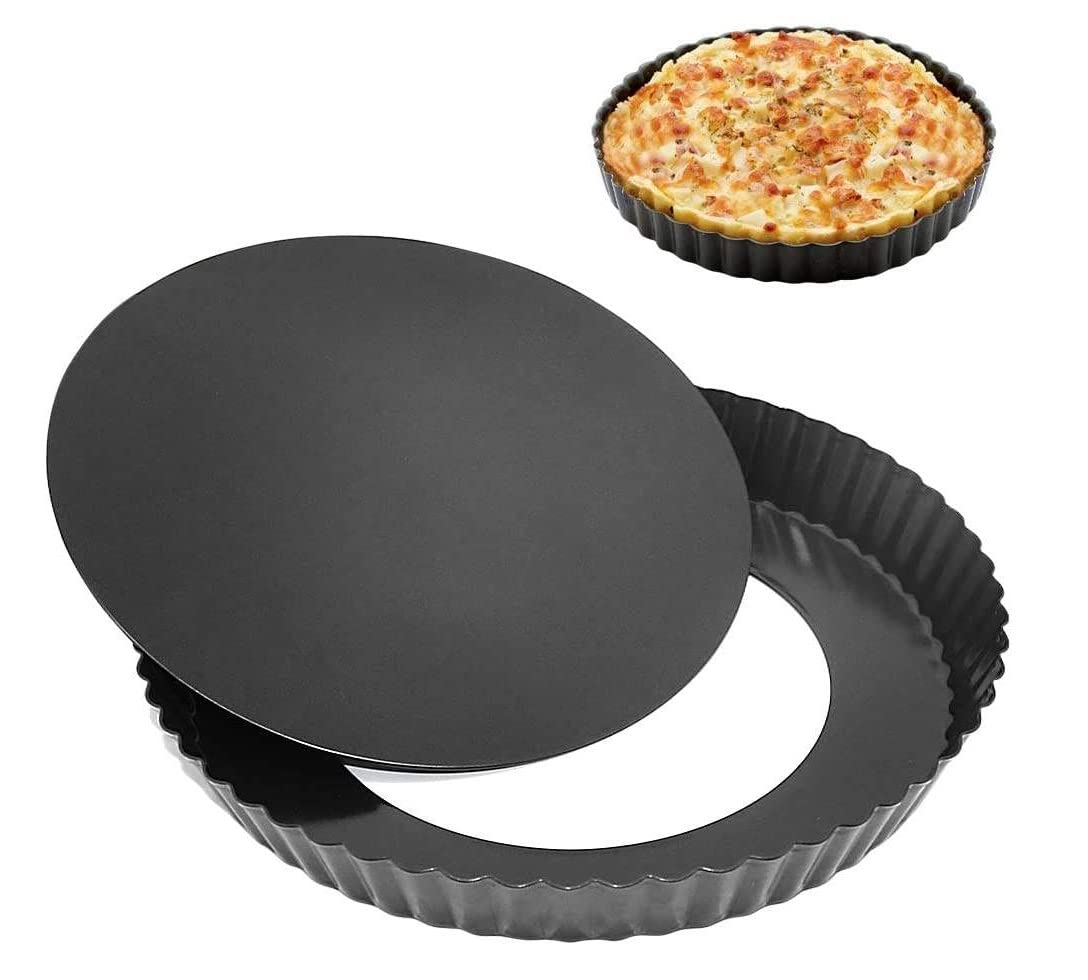 Giffy® 8.5 inch Non-Stick Tart Quiche Pizza Pan Round Pizza Cake Baking Tray Carbon Steel Mold with Removable Loose Bottom Tart Pie Pan, Black