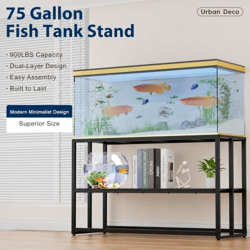 Image of 55-75 Gallon Fish Tank Stand, Aquarium & Terrarium Stand for Home Office | Dual-layer design to hold aquariums and terrariums.Overall dimension is 48.4 inchx19.7 inchx31.5 inch with 900LBS load capacity