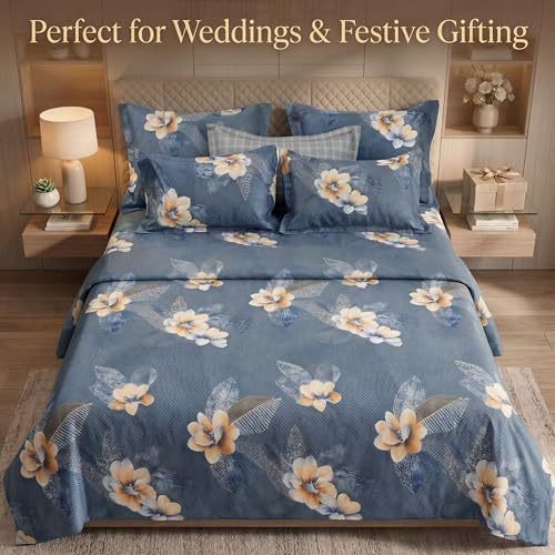 Image of Bedsheet for Double Bed King Size | 90 X 100 Inch Bed Sheet with 2 Pillow Covers 18 X 28 Inch | Soft, Wrinkle Resistant, Durable 250 TC Breathable, Skin Friendly | Teal Blue