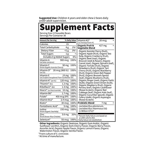 Garden of Life Vegetarian Multivitamin Supplement for Kids, Vitamin Code Kids Chewable Raw Whole Food Vitamin with Probiotics, 60 Chewable Bears