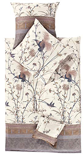 Bassetti Fong Bettwäsche + 1 Kissenhülle aus 100% Baumwollsatin in der Farbe Creme v.8, Maße: 155x220 + 1 K 80x80 cm - 9249803