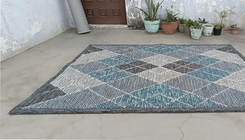 Image of Spectrum Pattern Wool Carpet with Loop Texture Yarn Anti Shedding Carpet Size 5x8 Feet A0 Grey & Multi Color