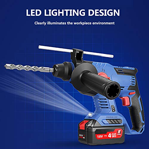 QHYXT Akku-Bohrhammer, bürstenloser wiederaufladbarer 18-V-Hammer, Lithium-Elektrohammer, Schlagbohrmaschine… – Bild 3