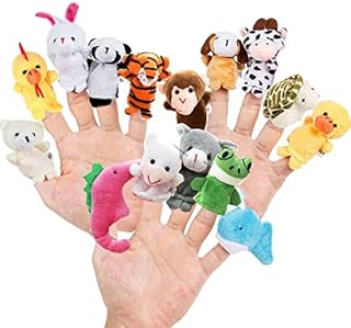 Pack of 15 Animal Finger Puppets 4 Themed from Zoo, Farm, Pet and Sea, Cute Finger Doll Props Figures Novelty Toys Gift for Kids