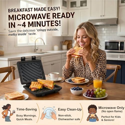 Image of Microwave Sandwich Maker, Microwave Toaster with Adjustable Silicone Strap, Removable Non-Stick Microwave Grilled Cheese Maker, Microwave Grill Crispy, Melted in Minutes for Travel, Office, Dorm, Home