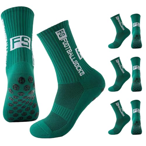 FANSEZQ 3 Paare Fußball Socken,Sportsocken 39-46 Anti Rutsch Grip Fussball Socken für Herren & Damen, Anti-Rutsch Grip (DE/NL/SE/PL, Numerisch, 39, 46, Regular, Regular, 3, Grün)