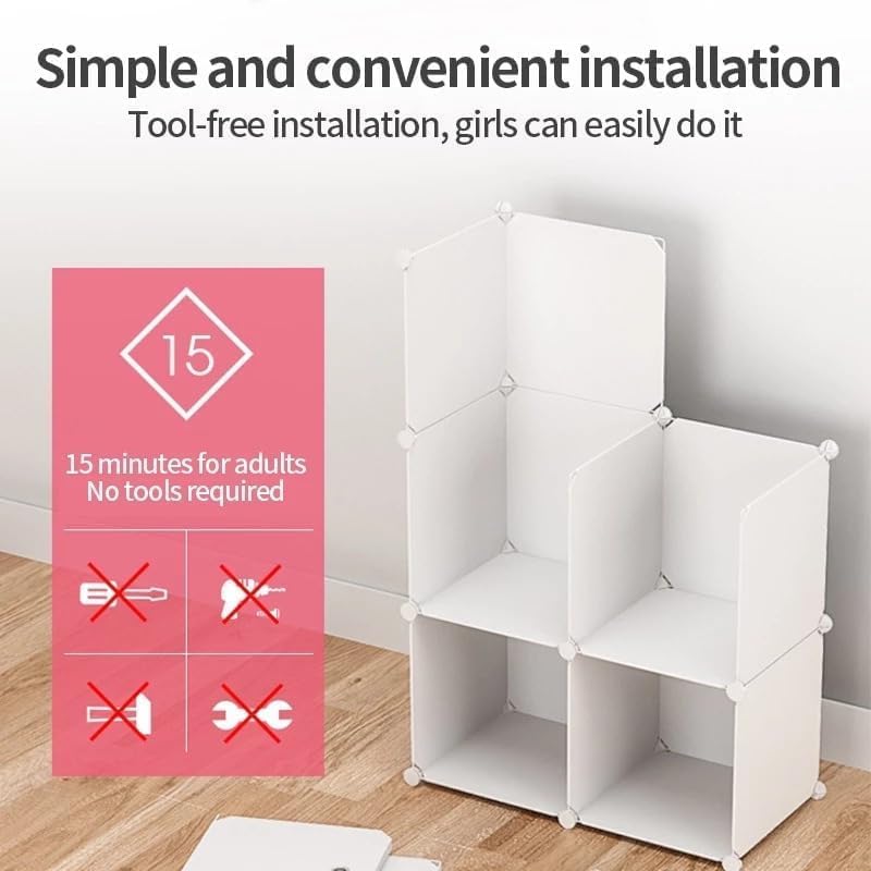Image of Plastic Wardrobe for Clothes Storage, 6-Door Portable Collapsible Almirah & Cupboard for Bedroom, Baby Wardrobe Cabinet Organizer for Clothes & Toys (White, 6 Door)