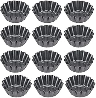 12 PCS Egg Tart Mold, Mini Cupcake Baking Molds Cake Muffin Mold Tin Pan Baking Tool, Non-Stick Carbon Steel Pudding Molds, Bakeware, Baking Cookies, Kitchen Reusable Baking Tools (6.5cm x 2.3cm)