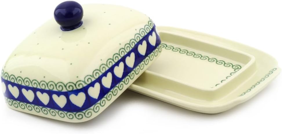 Polmedia Polish Pottery Butter Dish - Light Hearted Pattern Handmade in Boleslawiec Poland by Ceramika Artystyczna + Certificate of Authenticity