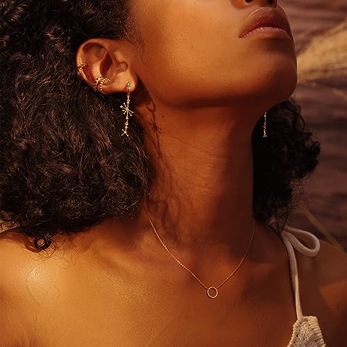 Image of Fettero Pendant Necklace Gold Choker Layered Coin Open Karma Circle Full New Crescent Moon 14K Gold Plated Simple Dainty Necklaces for Women Jewelry Gift