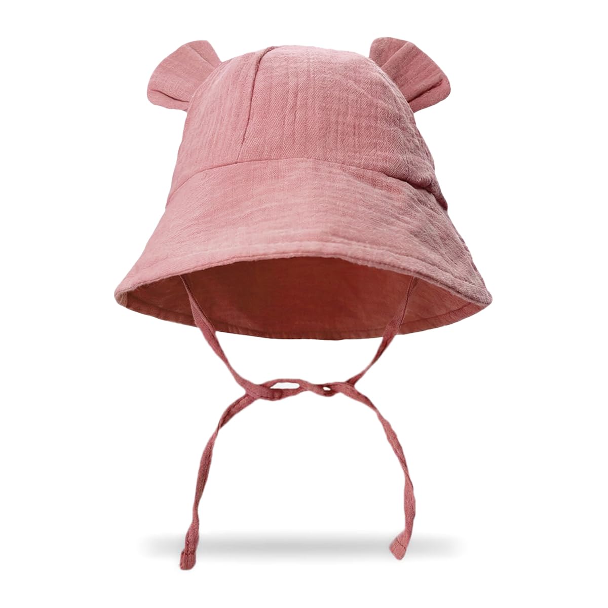 snowie soft Bucket Hat Baby Cap 6-12 Months, Fashion Foldable Soft Pure Cotton Cap for Baby Girl with Bear Ear & Windproof Chin Strap, Toddler UV Sun hat for Beach Travel, Shower Gift Pink-picture-57