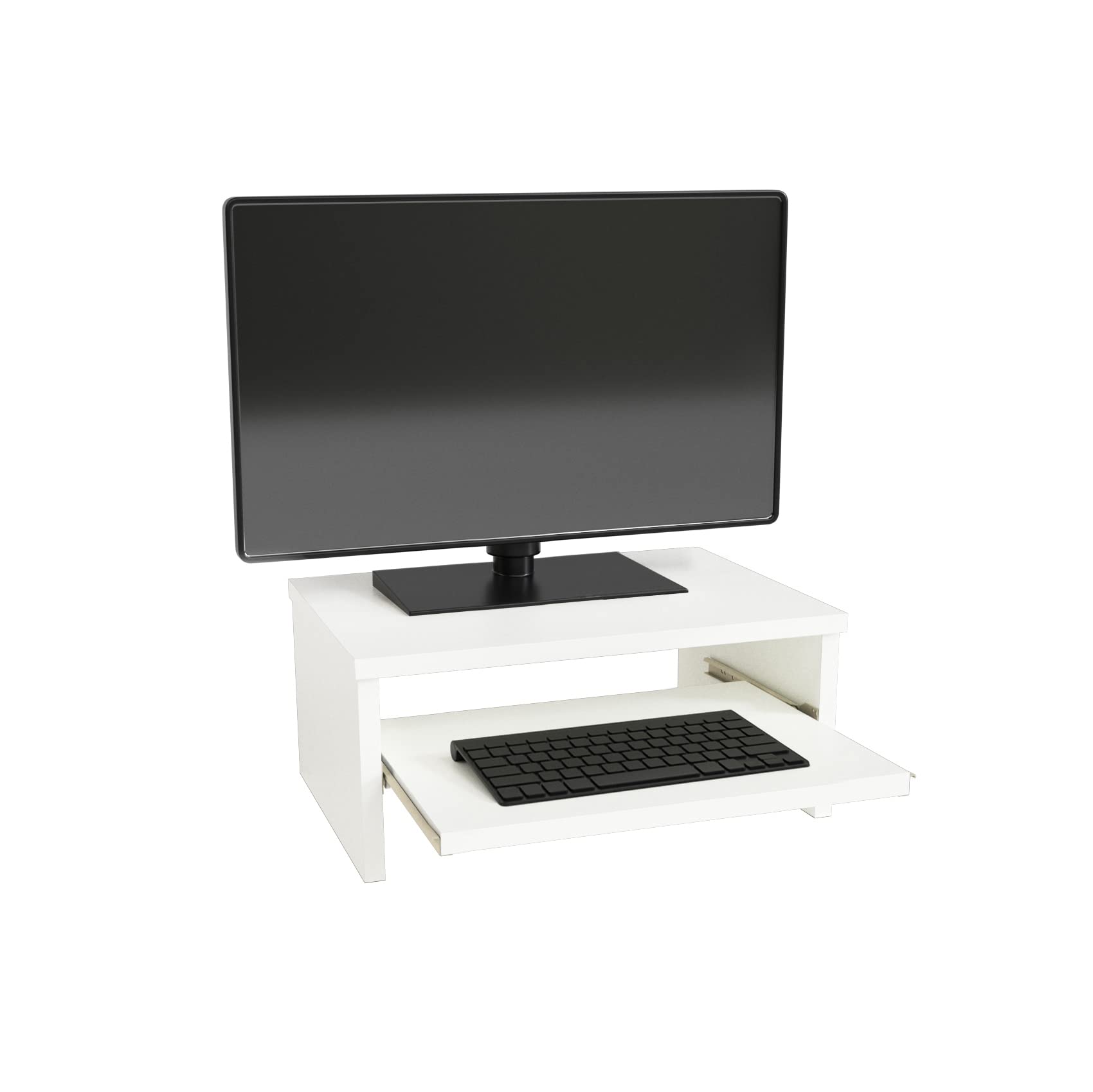 Henor Soporte Monitor de Madera con Bandeja Extraíble 42 x 32 x 18 cm. Soporta 50 Kg. Blanco