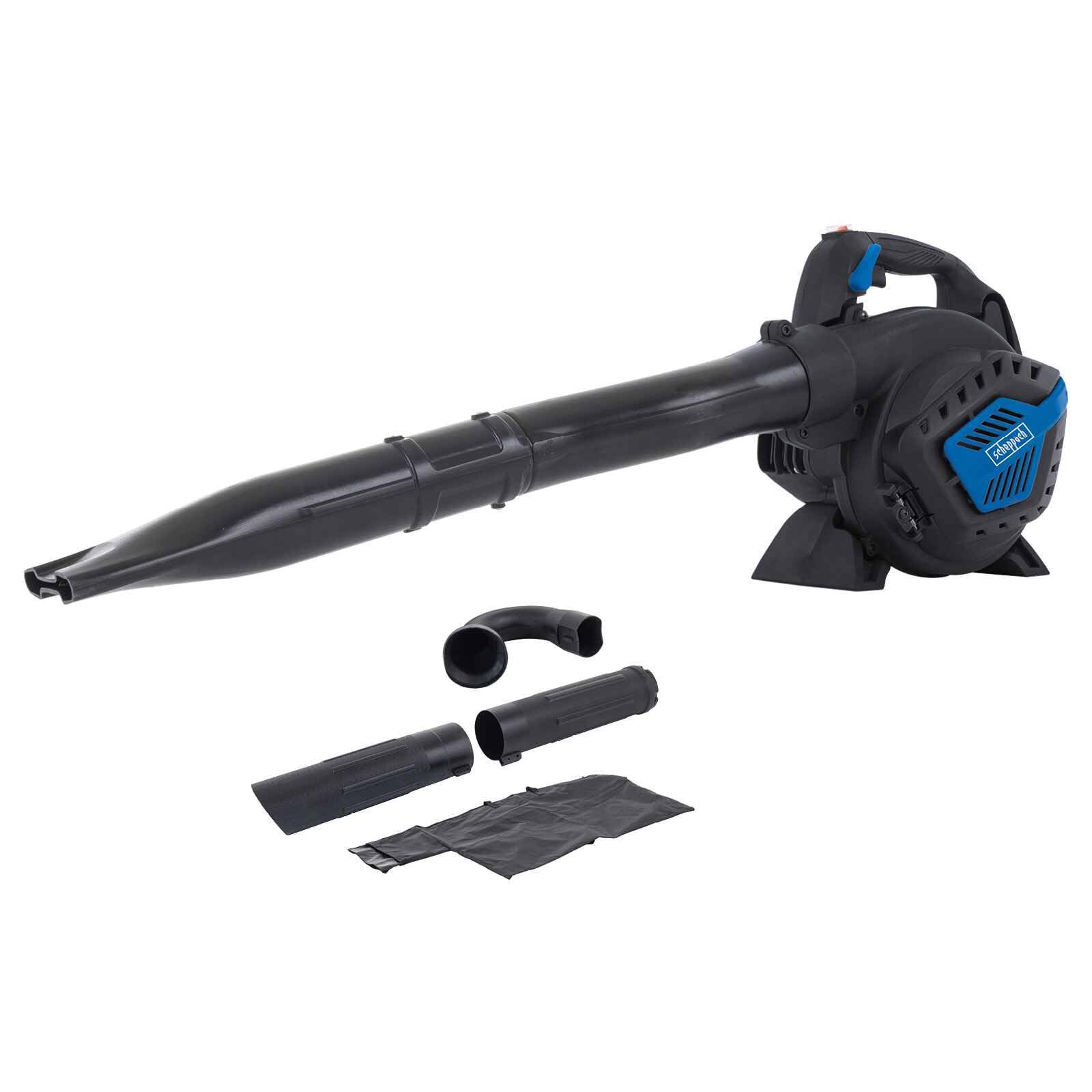 Scheppach Benzin Laubbläser PLB32 Laubsauger mit Häckselfunktion & 260km/h Luftgeschwindigkeit | Luftleistung 678m³/h | 1PS Leistung | 35L Fangsack | Easy-Start, Antivibration | inkl. Rund-& Flachdüse