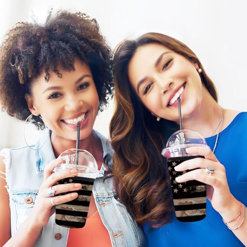 Image of 3 Pack Reusable Neoprene Insulator Sleeve for Iced Coffee Cups, Funny Coffee Cup Sleeves for 16-32oz Coffee cups, Cute Drink Sleeve for Cold Hot Beverages Cute Flag