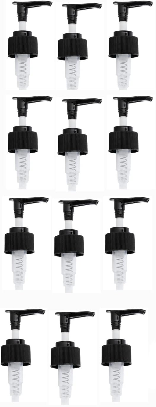 24-410 Black Two Toned Ribbed Lotion Pump Top Closure, 7.50 inch dip Tube Length (12 Pack)