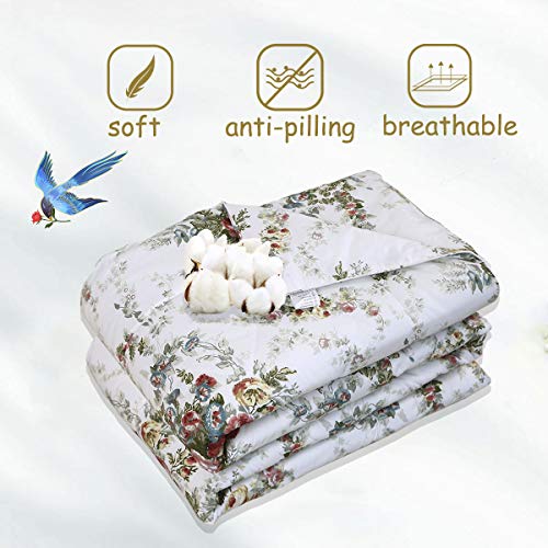 Fadfay Floral Comforter Set Queen Size 3 Pcs All Season Down Alternative Duvet Insert Shabby Retro Vintage Rose Bedding 100% Cotton Fabric Microfiber Filled Lightweight Farmhouse Quilt 2 Pillowcases #TOP1