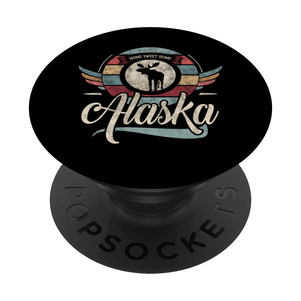 Alaska vintage state animal moose cool retro sweet home boho PopSockets Swappable PopGrip, Black