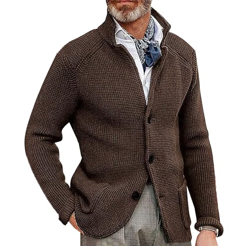 Men's Stand Collar Casual Stylish Sweater Button Up Knitted Pockets Sweater Casual Solid Long Sleeve Spring Sweaters