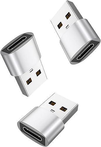 USB to USB C Adapter 3 Pack Plug & Play Type C to USB Adaptor for Fast Charging&Data Sync, High Heat-Resistant Aluminium Alloy USBC to USB Adapter Cable Converter for Notebook Tablet Smartphone Silver