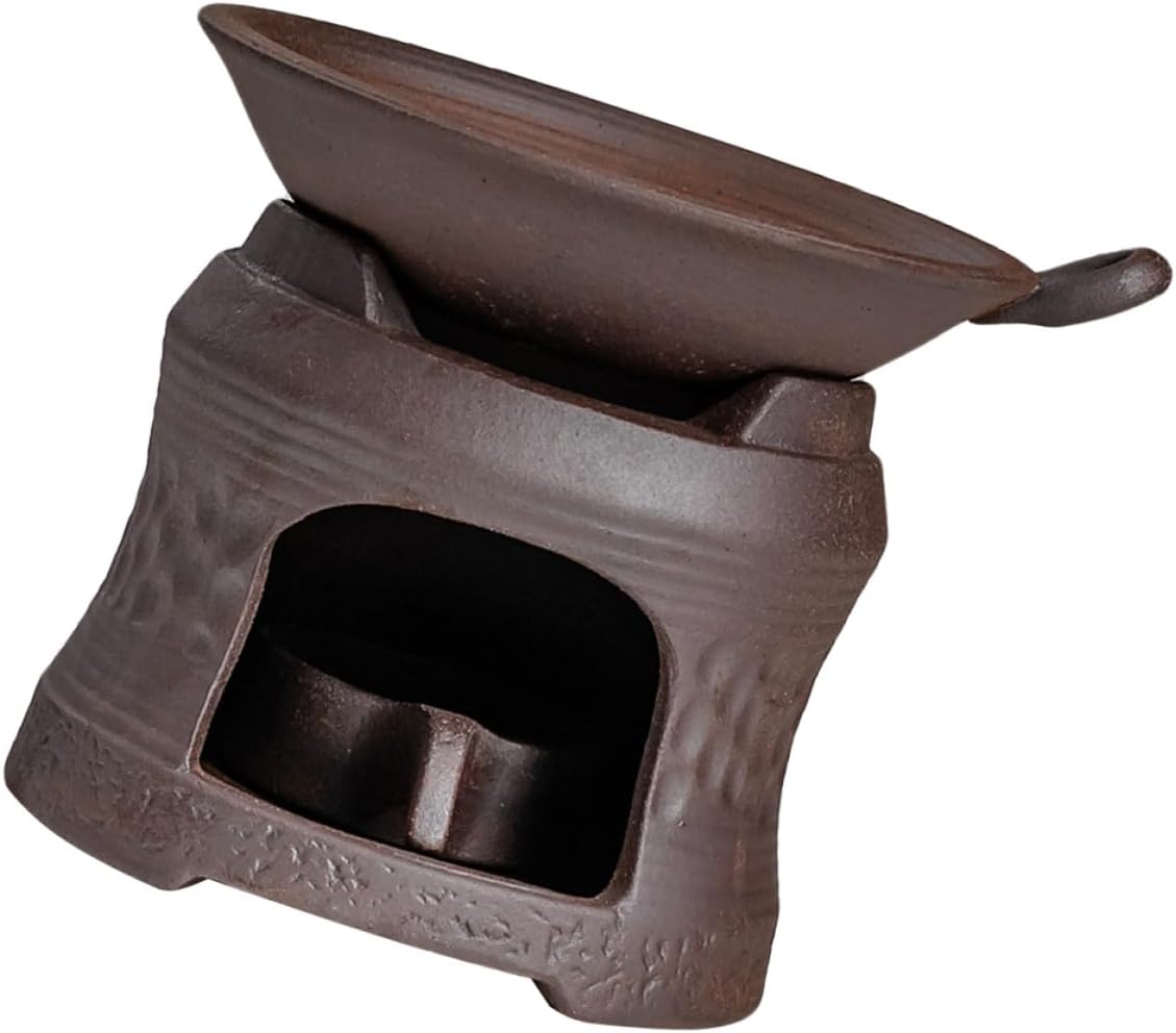 Uonlytech Ceramic Tea Warmer Brown Candle Holder Base Non-Slip Lightweight Portable Tea Stove for Brewing