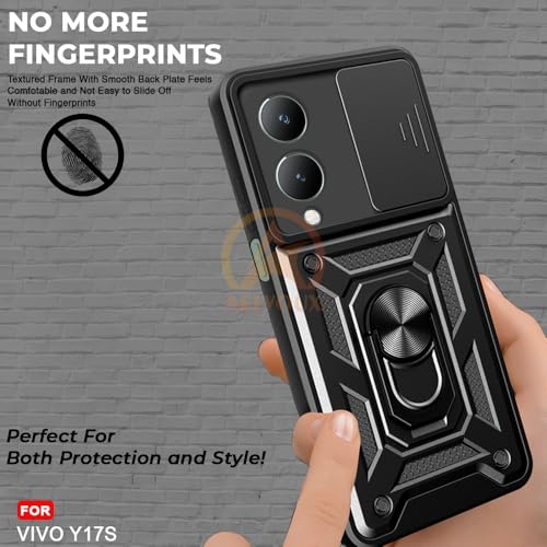 Image of Armor Bumper Back Cover Case for Vivo Y17S Rotating Camera Cover, Ring Holder & Kickstand | Heavy Duty & 360 Degree Protection Vivo Y17S Back Cover (Black)