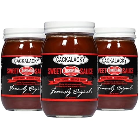 Famously Original Cackalacky Cheerwine Sweet Sauce - 3-Pack of 16 oz Jars - Gourmet Barbecue Sauce for Family Gatherings & Parties Cover