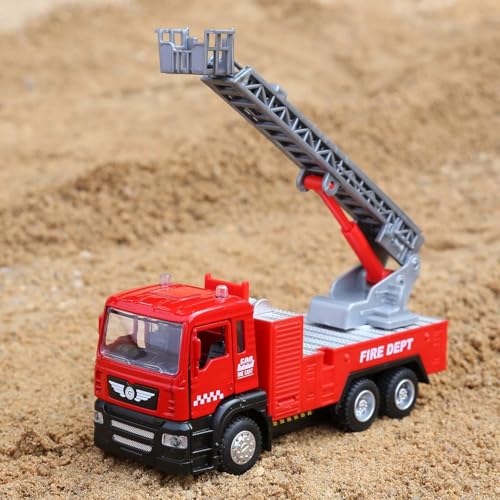 Image of Alloy Fire Rescue Truck Toys Set with Rotating Ladder | Fire Safety Truck Toys for Kids, Boys, Girls | Ideal Gift for 3+ Years Old Kids (Red)