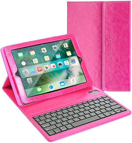 Alpatronix KX100 Leather Folio Case with Removable Magnetic Bluetooth Wireless QWERTY Keyboard with Stand & Auto Wake/Sleep Function Compatible for iPad 2 & 3 & 4 (Pink)