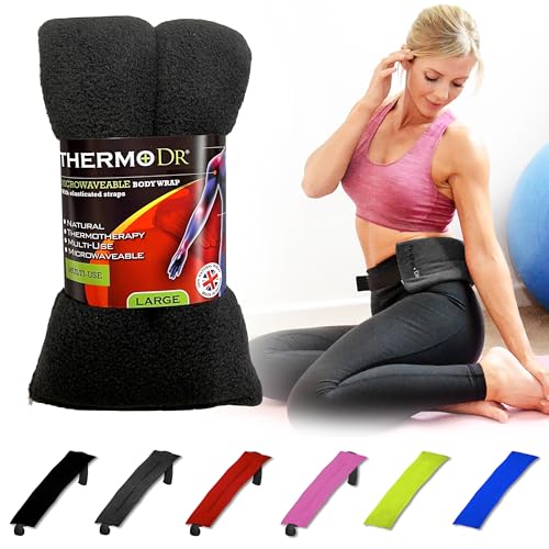 ThermoDR Coussin chauffant au micro-ondes - Coussin chauffant pour le corps - Parfum blé et lavande - Pour inconfort corporel, dos, épaules, ventre et cou - Avec sangles élastiques - Gris