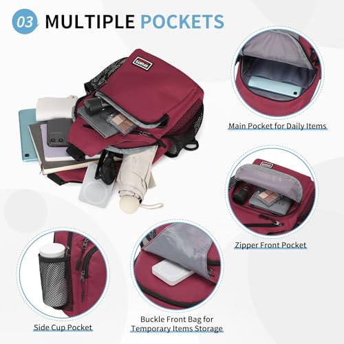 Image of Convertible Sling Bags for Women Men, Lightweight Crossbody Backpack Daypack Fit for 7.9 inch Tablet for Casual Travel Sport Hiking (Wine Red)