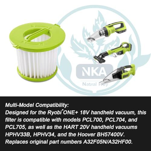 Image of PCL705 Vacuum Filters for Ryobi ONE+ 18V Handheld Vacuum PCL700 /PCL704 /PCL705, Also Fits HART 20V HPHV33B /34B & Hoover BH57400V - Replaces A32F05N /A32HF00，2 pack with brush PLC705-4