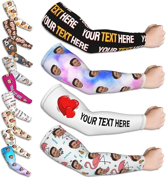 Manchons de Bras Personnalisées avec Photo et Texte, Homme Manches de compression Bras Femme Anti-UV Protection Solaire Rafraîchissants Respirante pour Baseball, Football, Sport, Cyclisme