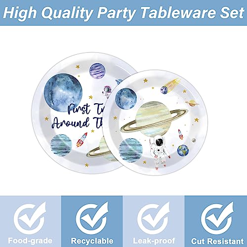 Image of 96 PCS First Trip Around The Sun Birthday Party Decorations Outer Space Themed Decorations 1st Space Birthday Dinner Paper Plates Boho Solar System Napkins Forks Sun Theme Party Favors Supplies