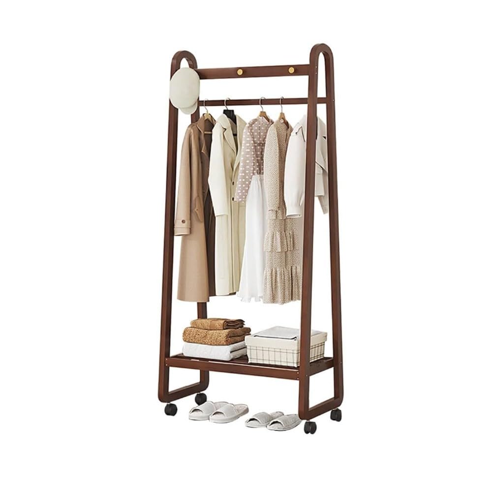 OLSKFUH Pull-Out Trouser Rack Removable Pull-Out Rack Wardrobe Storage Expandable Space Saving Drawer-Style Hanger Rod Rolling Trolley,Bamboo Freestanding Clothes Rack With 5 She,B-70x39x165cm